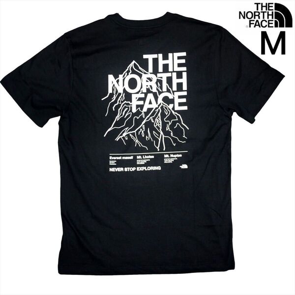 US限定 新品 ノースフェイス M グラフィック 両面 ロゴ 半袖Tシャツ 黒 THE NORTH FACE