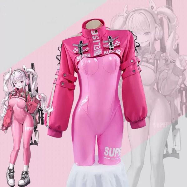 NIKKE ニケ 勝利の女神 エリス コスプレ衣装 ピンク 光沢連体スーツ フルセット Lサイズ