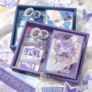 【幻想蝶図鑑ギフトBOX】A6ノート付き 162点セット/スクラップ・手帳デコ素材たっぷり プレゼント
