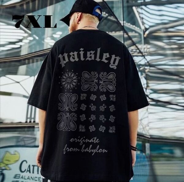 大きいサイズ Tシャツ メンズ 夏服 半袖 ストリート ロゴ 7XL ビック 黒