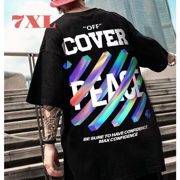 大きいサイズ Tシャツ メンズ 夏服 半袖 ストリート ロゴ 7XL ビック 黒