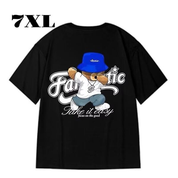 大きいサイズ クマTシャツ メンズ 夏服 半袖 ストリート ロゴ 7XL 黒