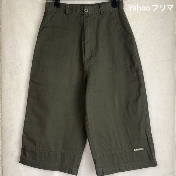 古着 ハーフパンツ 半ズボン ボトムス 膝丈 膝下 カーキ色 オリーブ色 レディース Mサイズ コットン100 カジュアル 薄手