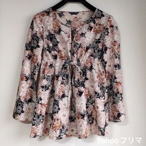 Livre claire プルオーバー チュニック フラワープリントシャツ 八分袖 九分袖 花柄 総柄 レディース 7号 春夏