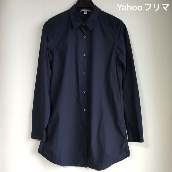 ユニクロ ブロードシャツ 長袖 無地 紺色 ネイビー レディース Sサイズ 薄手 コットン100 丈長め ロングシャツ トップス