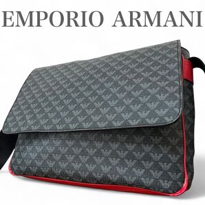 美品 エンポリオアルマーニ EMPORIO ARMANI メッセンジャーバッグ ショルダーバッグ A4総柄 イーグルマーク メンズ