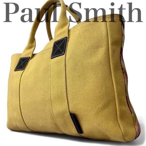 ポールスミス PAUL SMITH トートバッグ 肩掛け A4可能 マルチストライプ キャンバス 黄色 通勤 通学 レディース 鞄