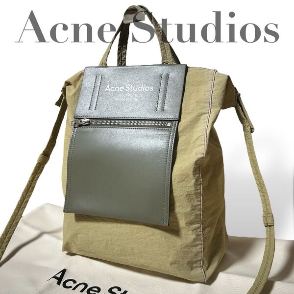 希少 アクネストゥディオズ Acne Studios ペーパートート ショルダーバッグ 2way A4可 手さげ 斜め掛け カーキ