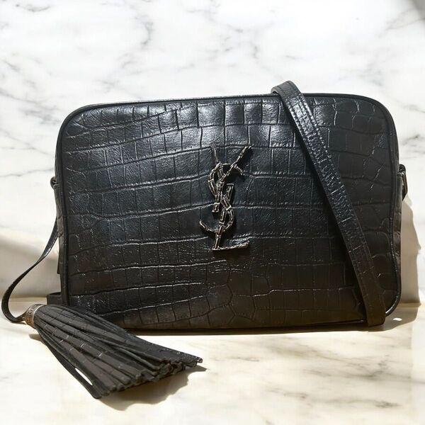 サンローランパリ SAINTLAURENT PARIS ルー カメラバッグ ショルダー クロコ型押し YSL ブラック黒 タッセル