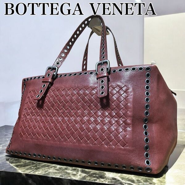 希少 ボッテガヴェネタ BOTTEGA VENETA ミニボストンバッグ ハンドバッグ イントレチャート パンチングレザー ポーチ