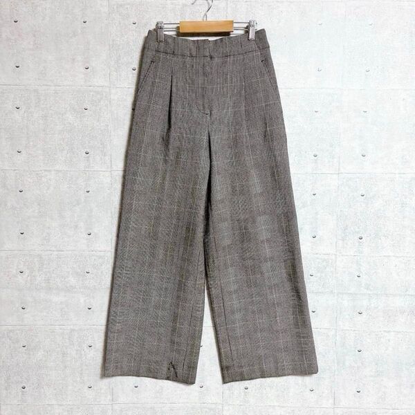 【PLST】プラステ ワイドパンツ (S) チェック 裏起毛 秋冬