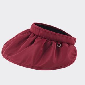 未使用品 2WAY サンバイザー UVカット つば広 日よけ帽子 (ボルドー)