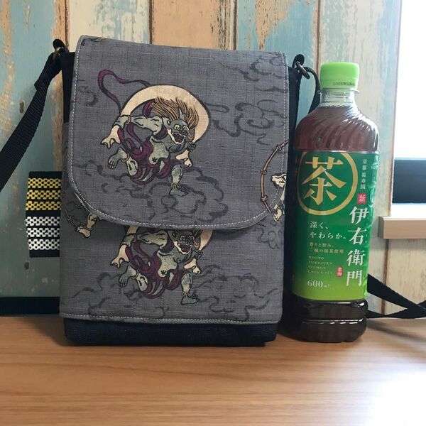 700 風神雷神 和柄 中性帆布 前掛け 昭和レトロ ハンドメイド スマホポーチ
