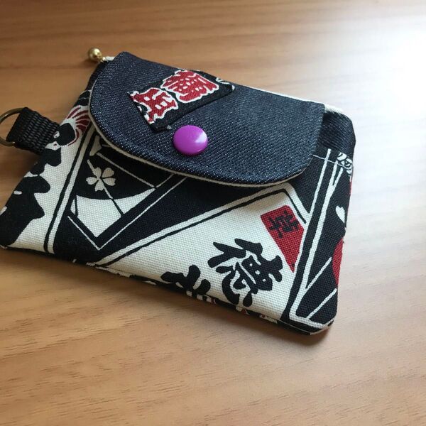 702 和柄 黒色 小銭入れ コインケース デニム ハンドメイド サイフ 財布