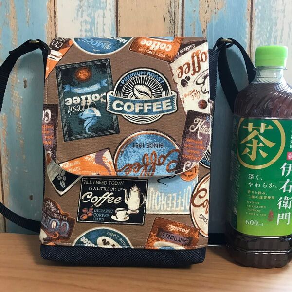 735 コーヒー アメリカ風 茶色 デニム 帆布 ハンドメイド スマホポーチ