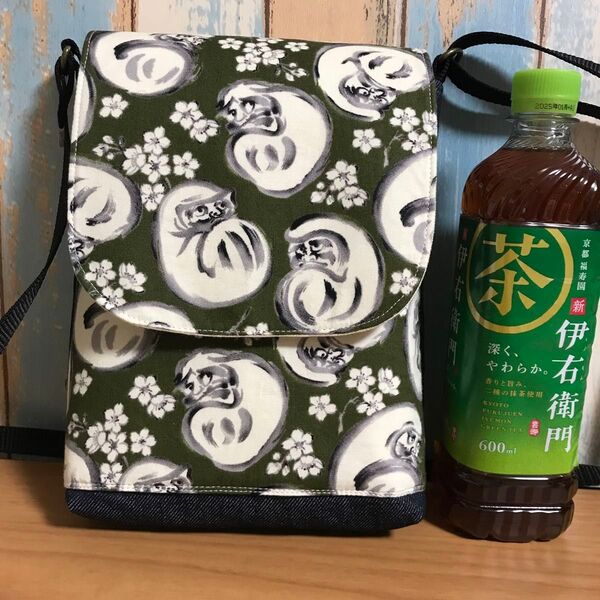 743 だるま グリーン 前掛け ダルマ 昭和レトロ ハンドメイド スマホポーチ