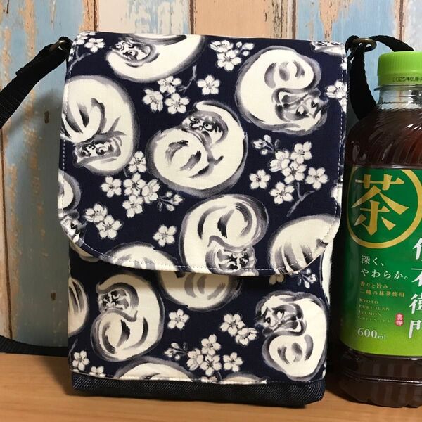 744 だるま 紺色 男性 中性的 ダルマ 昭和レトロ ハンドメイド スマホポーチ