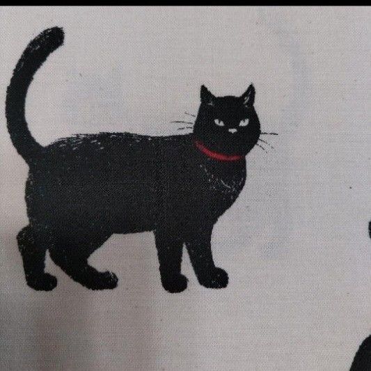 1m 黒猫 猫 生地 ハギレ 生成り