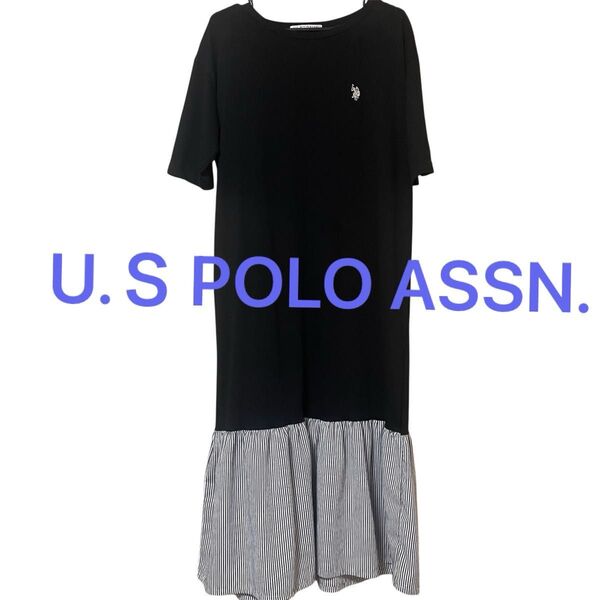 U.S. POLO ASSN. SINCE 1890 ワンピース ストライプ切替 Mサイズ 半袖 M ロング