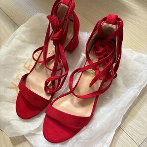 レースアップ サンダル シューズ オープントゥ ミドル チャンキーヒール