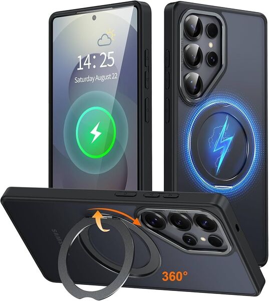 Galaxy S25 Ultra 用 ケース Magsafe対応 ワイヤレス充電 360°回転