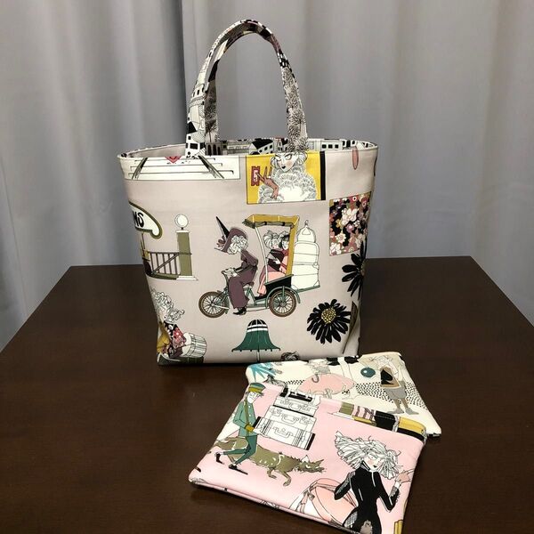ハンドメイド 見返しトートバッグ&ふかふかフラットポーチセット(アレキサンダーヘンリー)