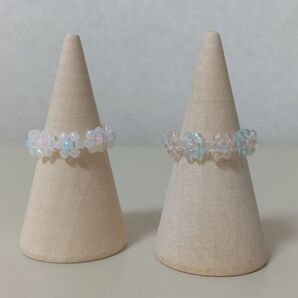 ビーズリング 指輪 フラワー お花モチーフ 白 水色 ピンク