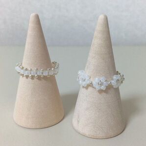 ビーズリング 指輪 フラワー お花モチーフ 白系 ホワイト