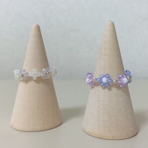 ビーズリング 指輪 フラワー お花モチーフ 紫 パープル系