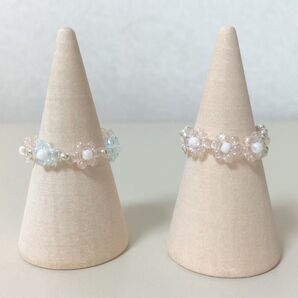 ビーズリング 指輪 フラワー お花モチーフ 水色 ピンク