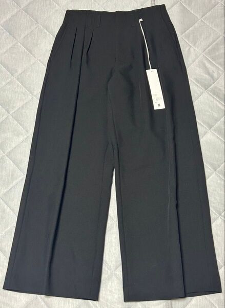 SLIGHT FLARE DOUBLE CLOTH BAGGY SLACKS 黒Sサイズ ドレープ感あるスーパーバギースラックス