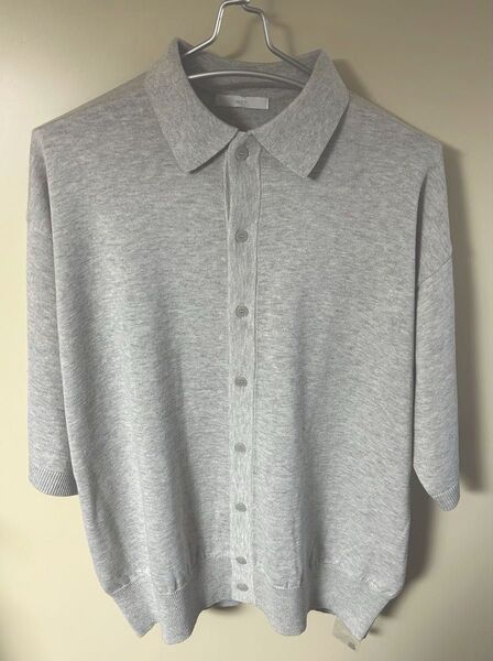 【新品・試着のみ】T/C BASIC HALF SLEEVE KNIT SHIRT ライトグレーL ニットシャツカーディガン
