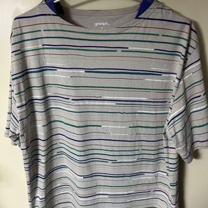 グラニフ グレージュベース グラフィック マルチボーダーTシャツ ユニセックスM 派手過ぎない抑えめな色味