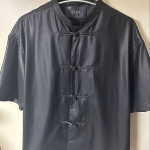 完売品 CITY AMUNDSEN CHINA SHIRTS 黒Lサイズ 重厚感あるレザー風アムンゼン生地 ストゥディオスシティ