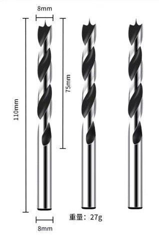 木工用三尖ドリル ドリルビット8mm 3本セット 円軸 丸軸 円形