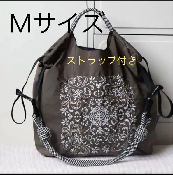 トートバッグ エコバッグ グレー 大容量 刺繍