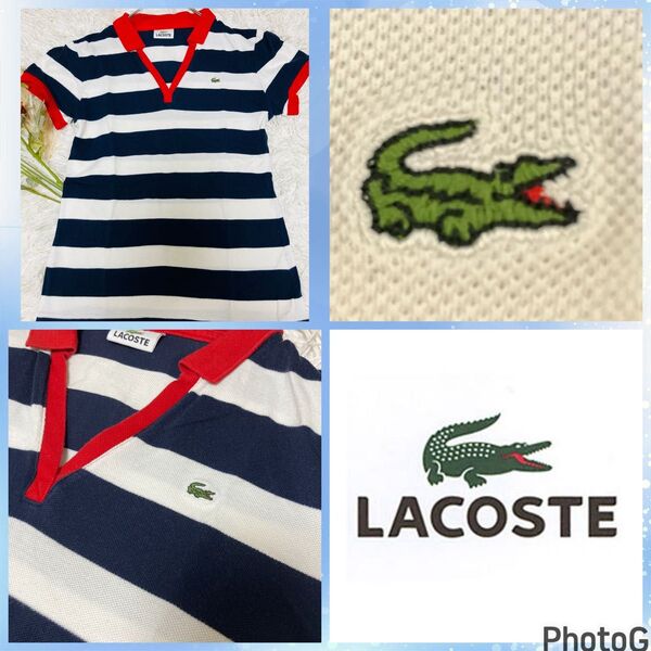 ラコステ★LACOSTE★ボーダー★涼しいメッシュ★ポロシャツ★ゴルフにも ボーダー 半袖Tシャツ