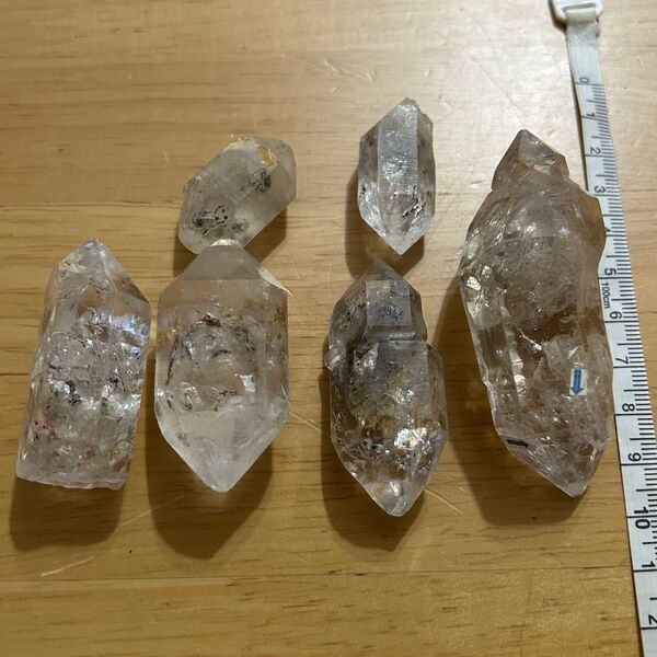 水入り水晶ポイント6本セット/可動確認済み・矢印付あり/骸骨水晶 クォーツ 水晶 原石 水晶ポイントまとめ売り
