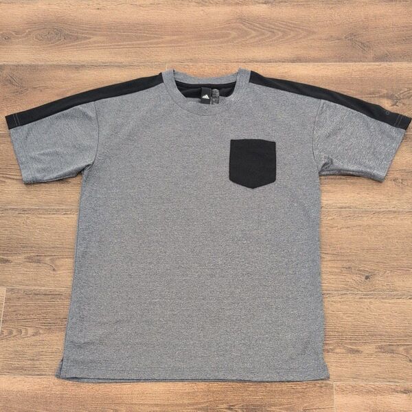 adidas Tシャツ メンズ グレー×黒 ポケット付き L