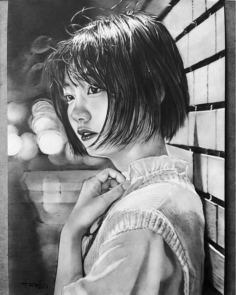 No.57 女性 鉛筆画 手書きイラスト A4サイズ