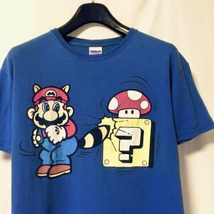 【2002年 マリオ ビンテージ Tシャツ】任天堂 nintendo ゲーム キャラクター gildan M 青 古着 90s USA製