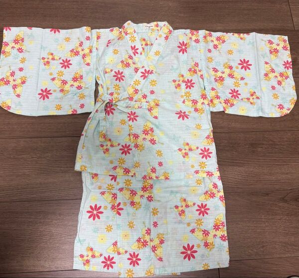 コンビミニ 花柄 水色 浴衣 100cm