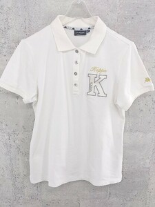 ◇ Kappa カッパ 鹿の子 ロゴ 刺繍 半袖 ポロシャツ サイズL ホワイト レディース 1002800851164
