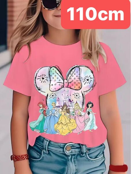 女の子 ピンク Tシャツ ミニー風リボン ディズニープリンセス 110cm