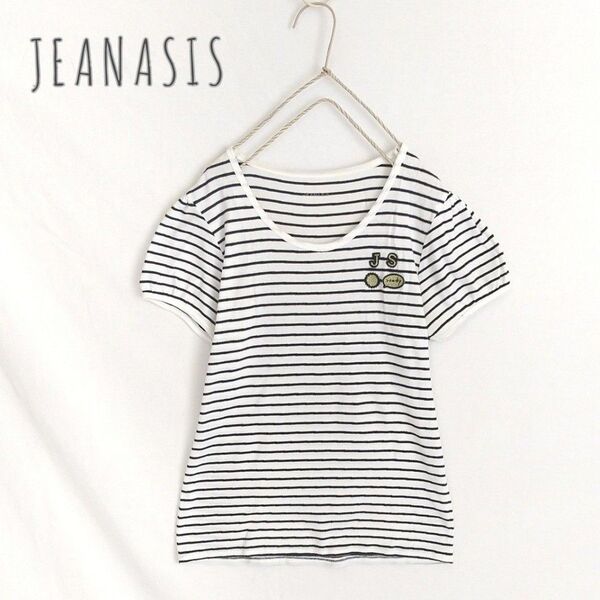 【JEANASIS】ロゴワッペンTシャツ ボーダー コットン100% ボーダーTシャツ