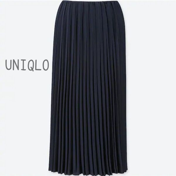 【UNIQLO ユニクロ】プリーツロングスカート フレアスカート ネイビー ウエストゴム L