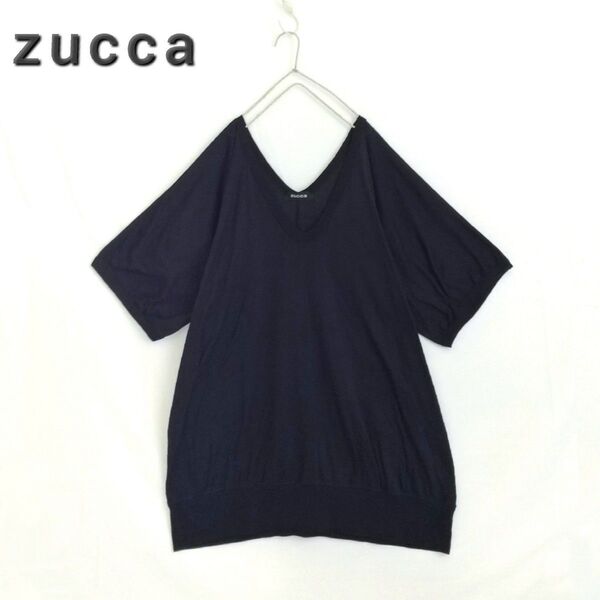 【zucca】コットンリネンドルマンカットソー ロング丈 五分袖 Vネック チュニック トップス