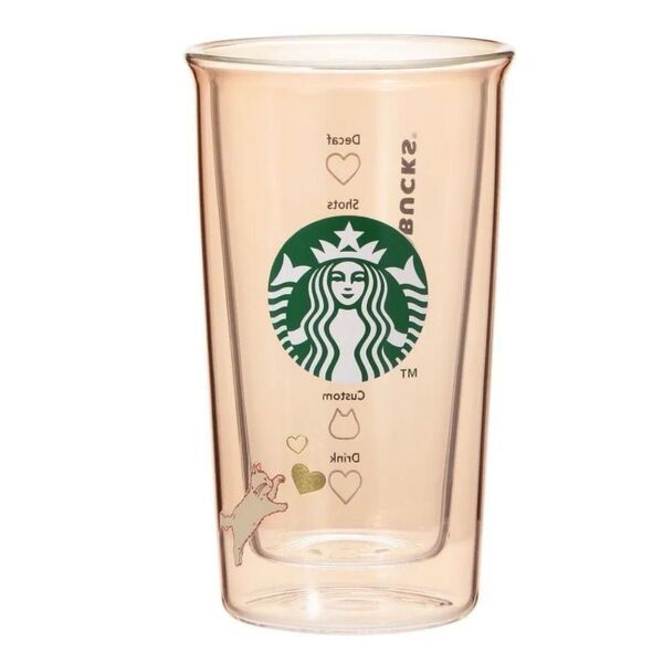 未使用 オンラインストア限定 ねこ バレンタイン 2025 耐熱 ダブルウォールグラス ベージュ 355ml