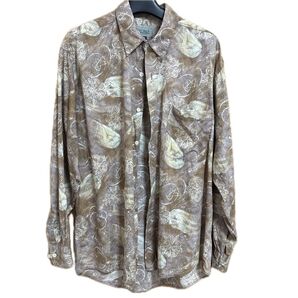 ENARSEE 総柄シャツブラウン 長袖シャツ 古着