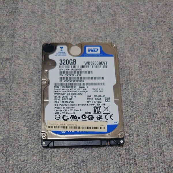 ハードディスクドライブ HDD 2.5インチ 5400rpm 320GB 中古品 Western Digital SATA